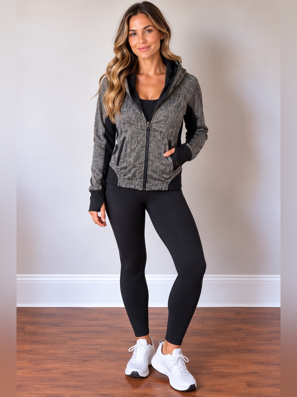 lululemon athletica Gray Heathered Hooded Bomber Jacket